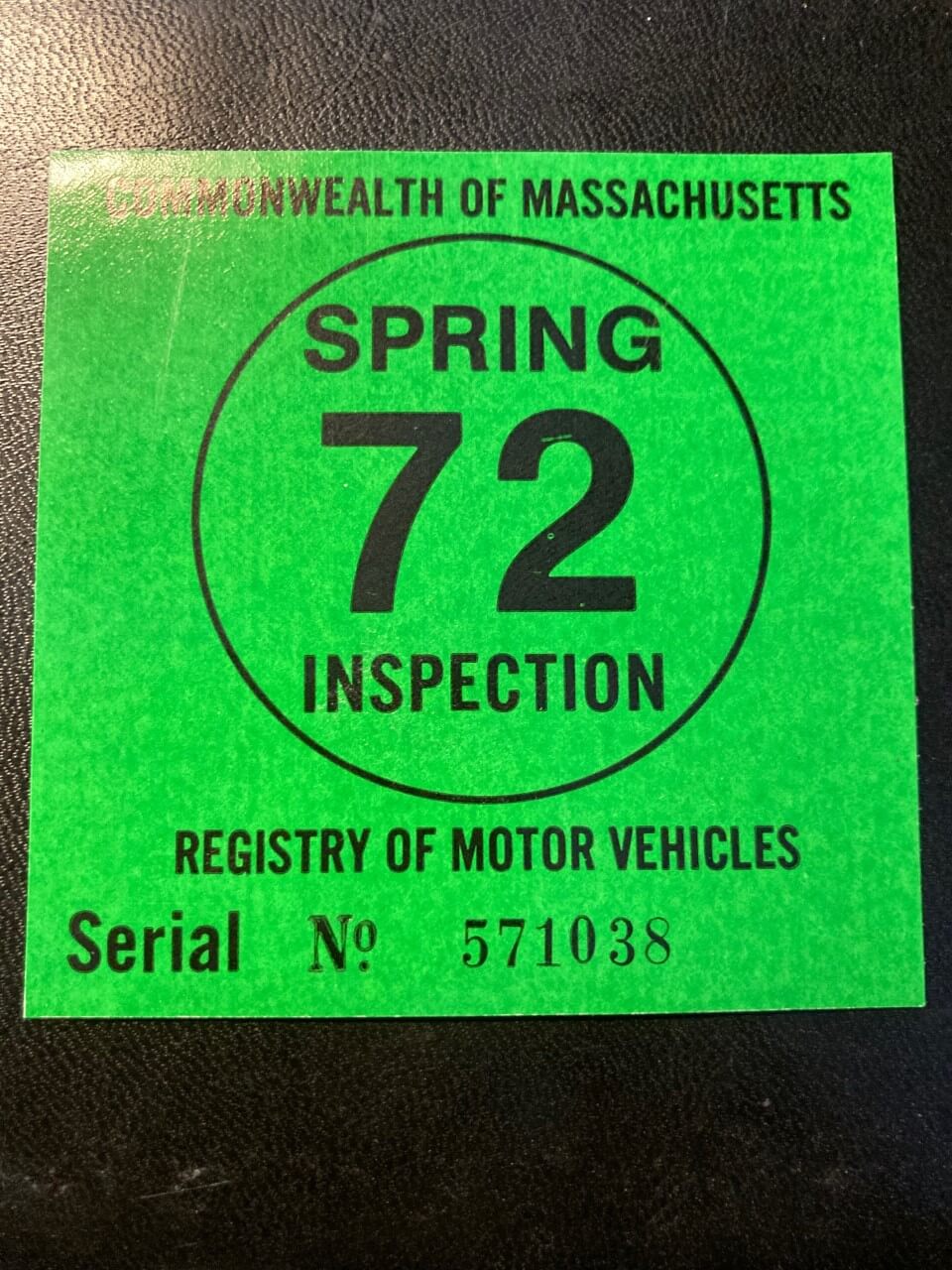 (image for) 1972 Massachusetts ORIGINAL Spring Inspection Sticker